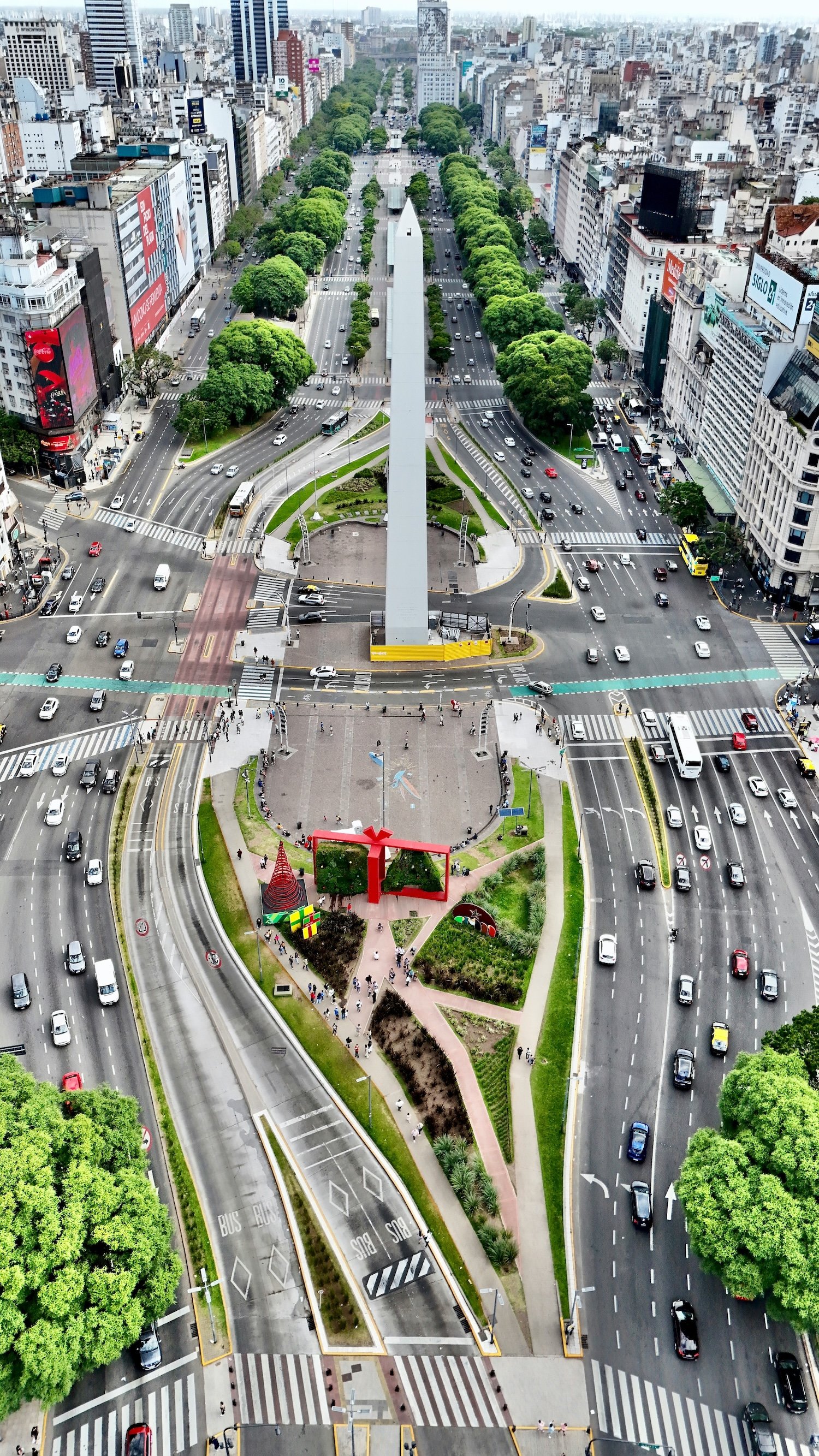 Aerial view of the Obelisco on Avenida 9 de Julio, Buenos Aires, Argentina