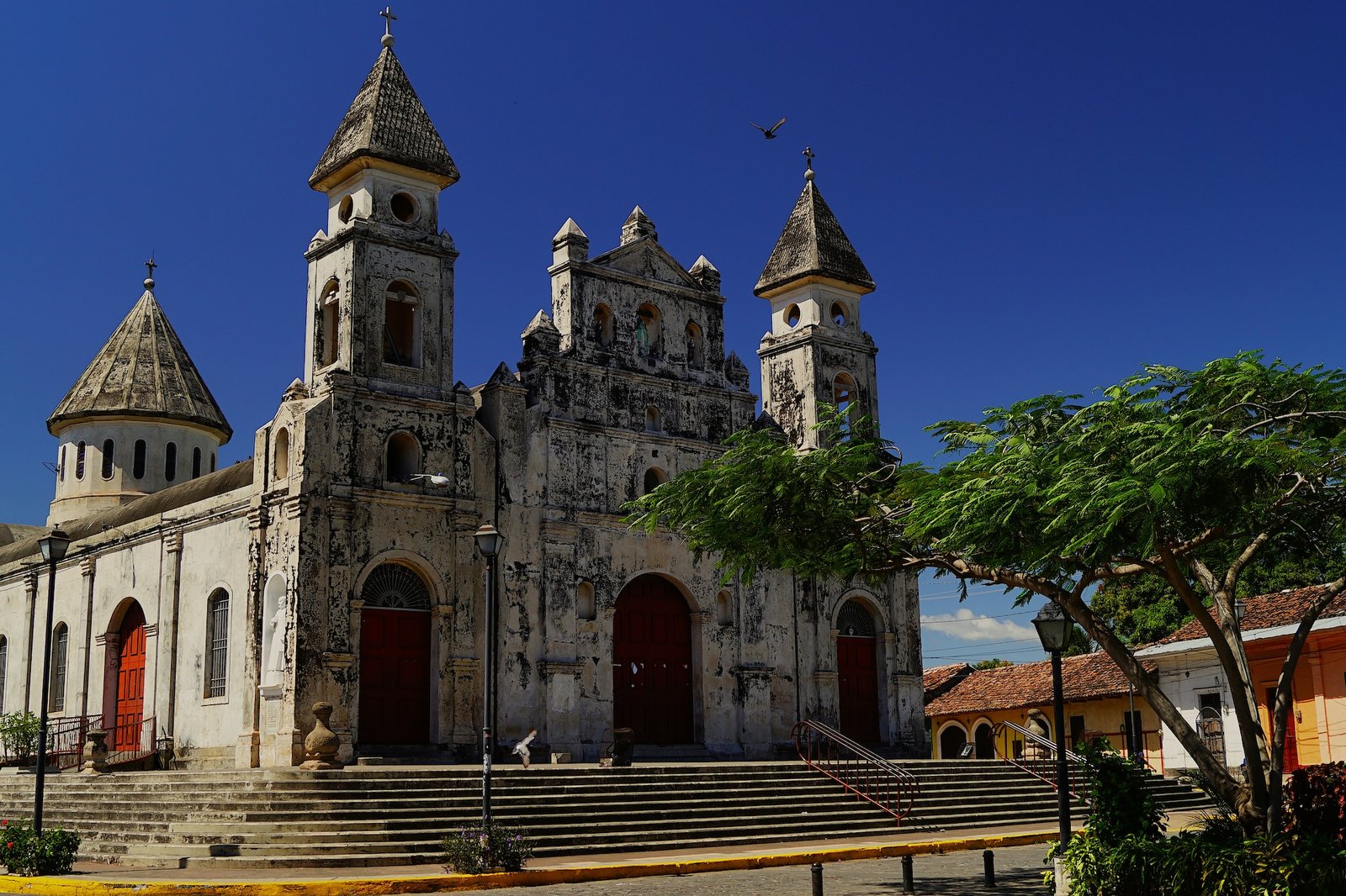 Weathered façade of the colonial Iglesia de Guadalupe in Granada, Nicaragua