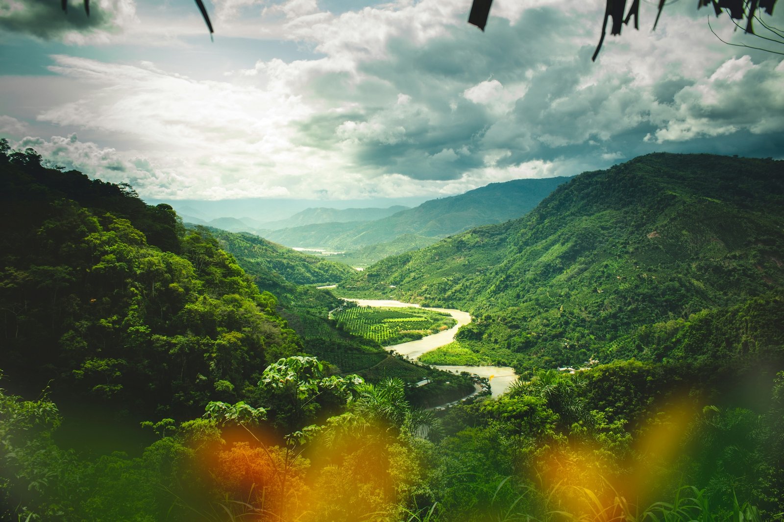 Winding river through lush jungle valleys on the edge of the Amazon, Peru